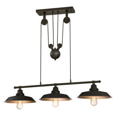 Iron Hill Three-Light Indoor Island Pulley Pendant