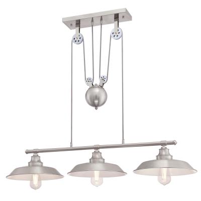 Iron Hill Three-Light Indoor Island Pulley Pendant